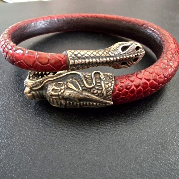 Slver And Red reptile leather and  Dragon Bracelet - Picture 3 of 11